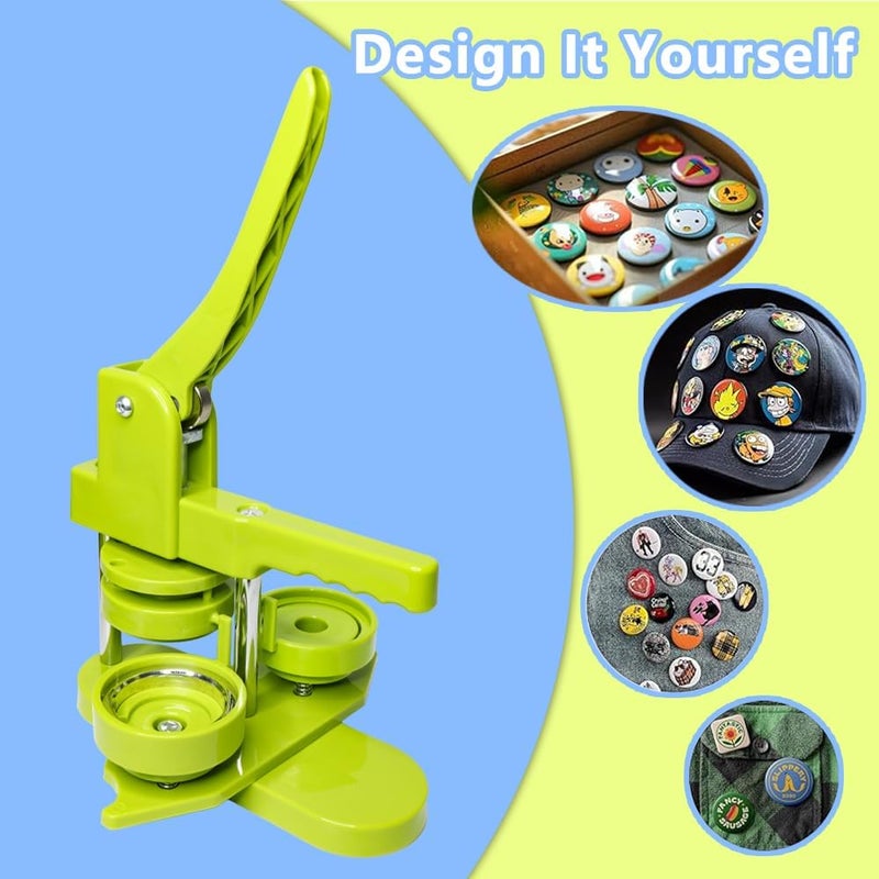 DCBADGE Button Maker Machine, Pin Maker Machine Kit (3rd Gen) Installation-Free DIY, Badge Maker Button Press Machine with Free Button Parts&Circle Cutter&Wrench Gadget (Green, 58mm（2.25in）) - Image 4